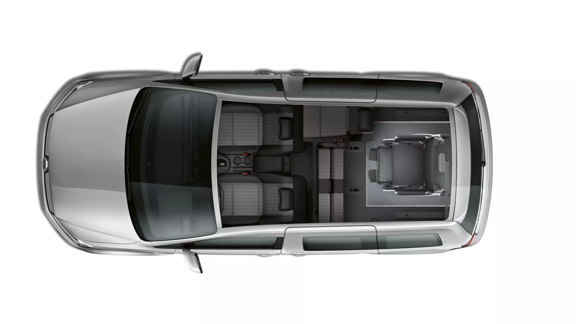 VW Caddy Sitzkonfiguration mit Rollstuhl
