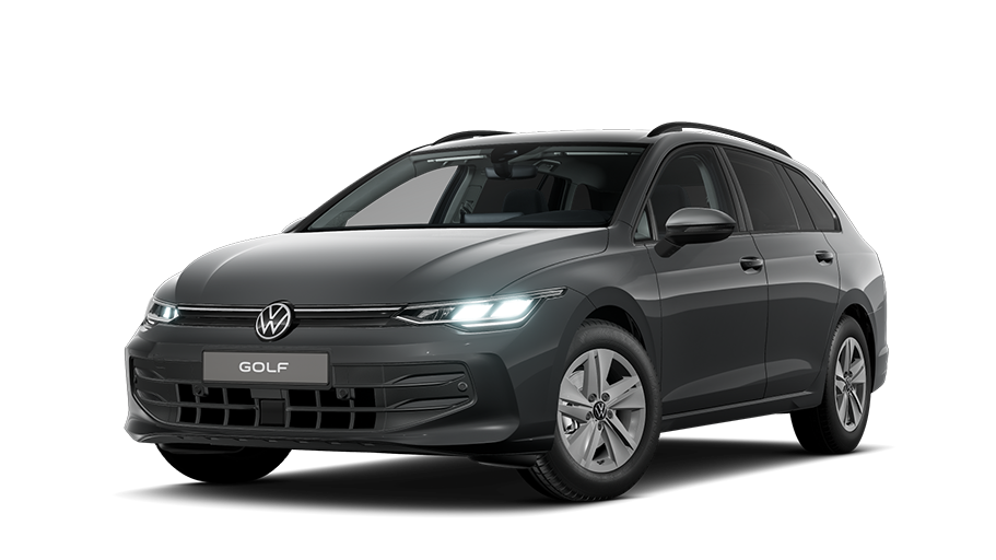 Schräge Frontansicht eines schwarzen VW Golf Variant