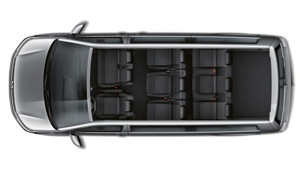 Ansicht eines VW Caravelle mit 9 Sitzen von oben