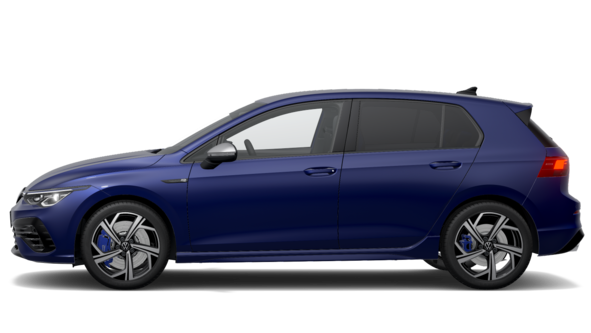 Seitenansicht eines blauen VW Golf R mit Allradantrieb