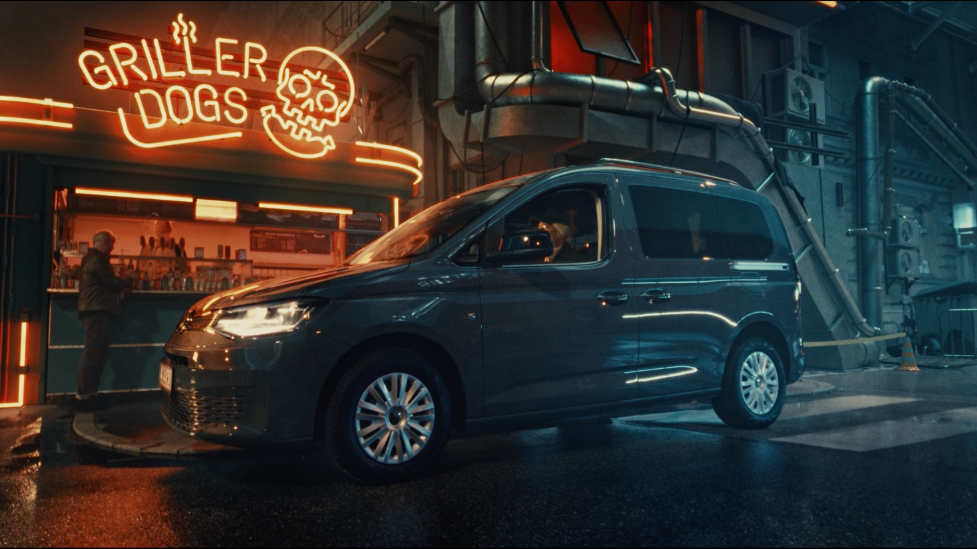 Seitenansicht VW Caddy, Ausschnitt aus Moretti Werbespot