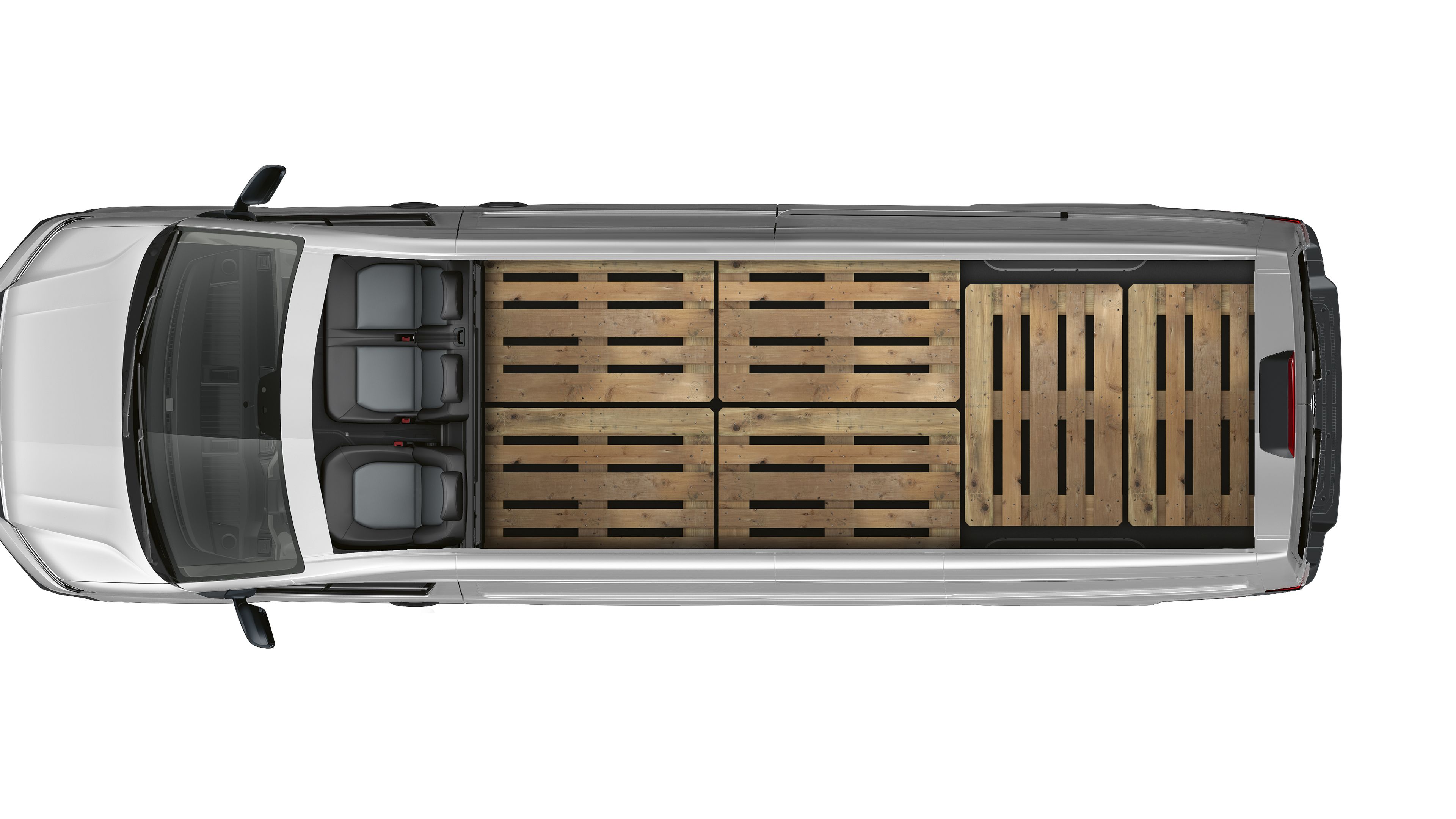 VW Crafter Kastenwagen von oben zu sehen mit 6 Europaletten
