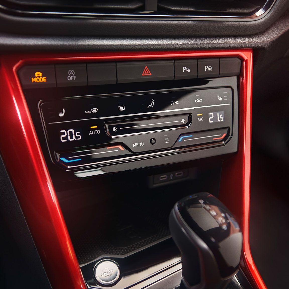 Detailansicht der Klimaanlage im VW T-Roc Cabriolet.
