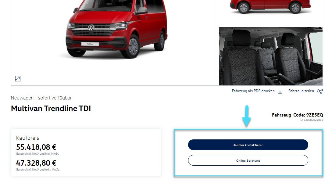 Anleitung zu Online Reservierung und Kauf beim VW Nutzfahrzeuge Händler