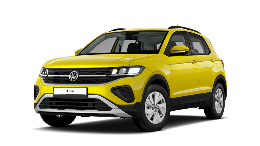 Frontansicht eines gelben VW T-Cross Life
