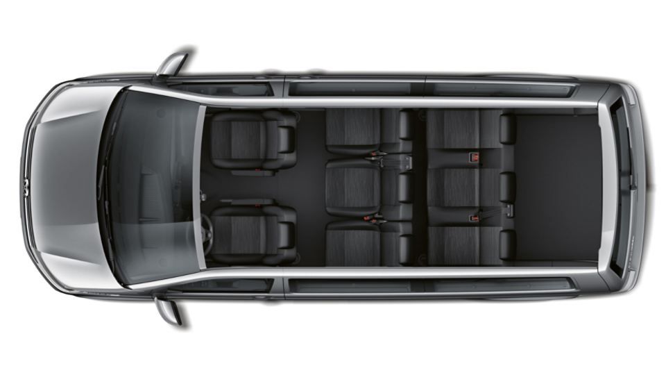 Ansicht eines VW Caravelle mit 8 Sitzen von oben