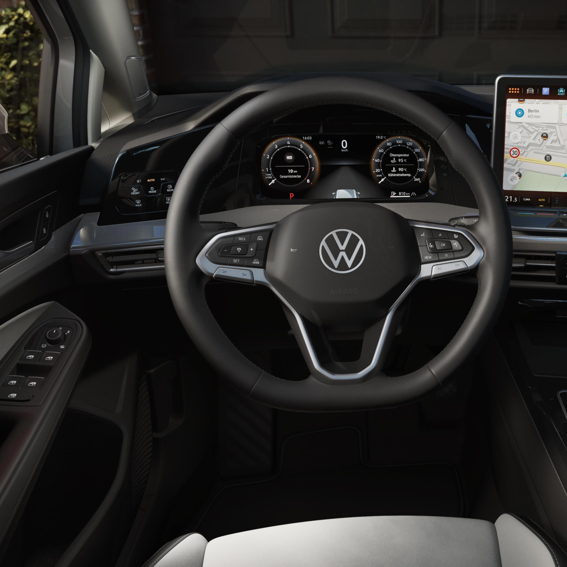 Lenkrad, Digital Cockpit und Infotainment des VW Golf Variant