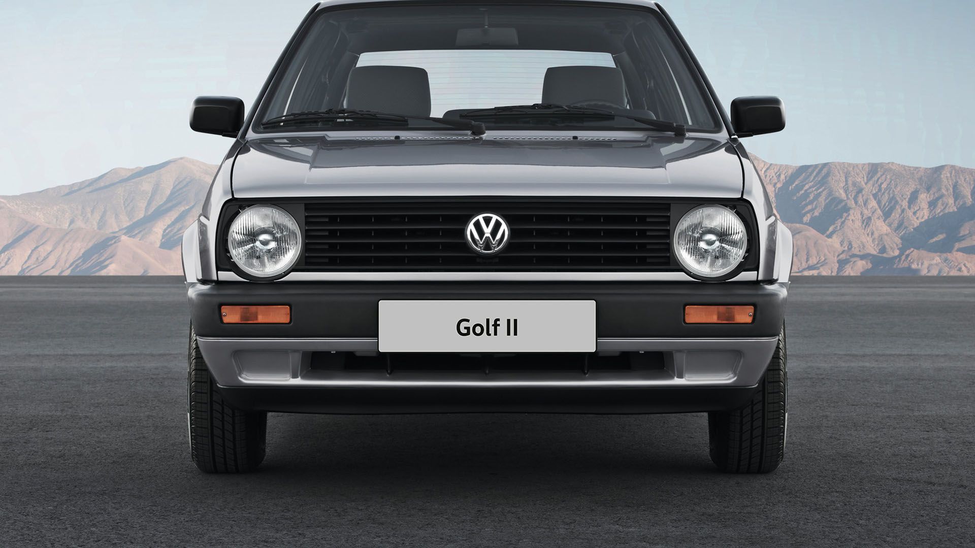 Der VW Golf 2 in grau von vorne