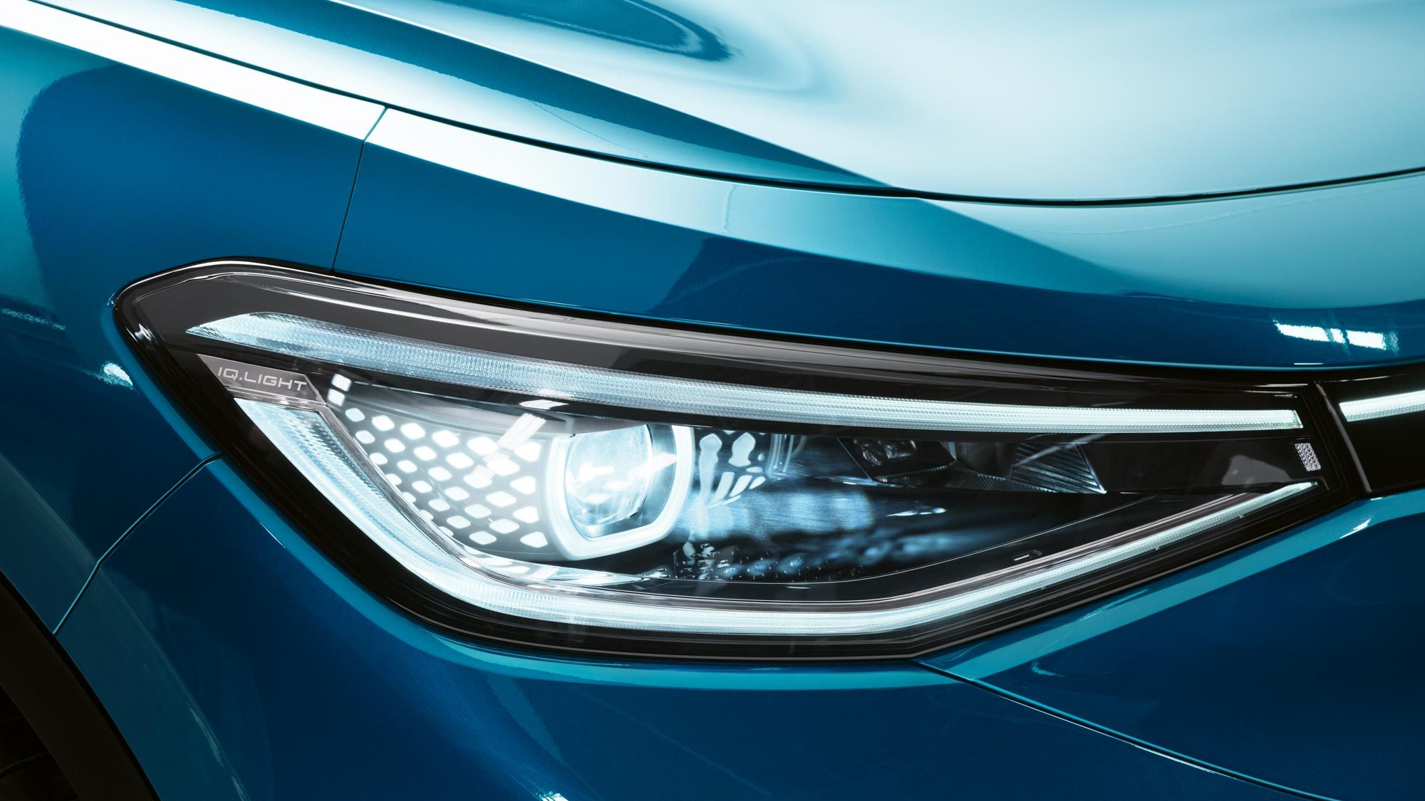 Detailansicht eines IQ.LIGHT LED-Matrix-Scheinwerfer des VW ID.4.