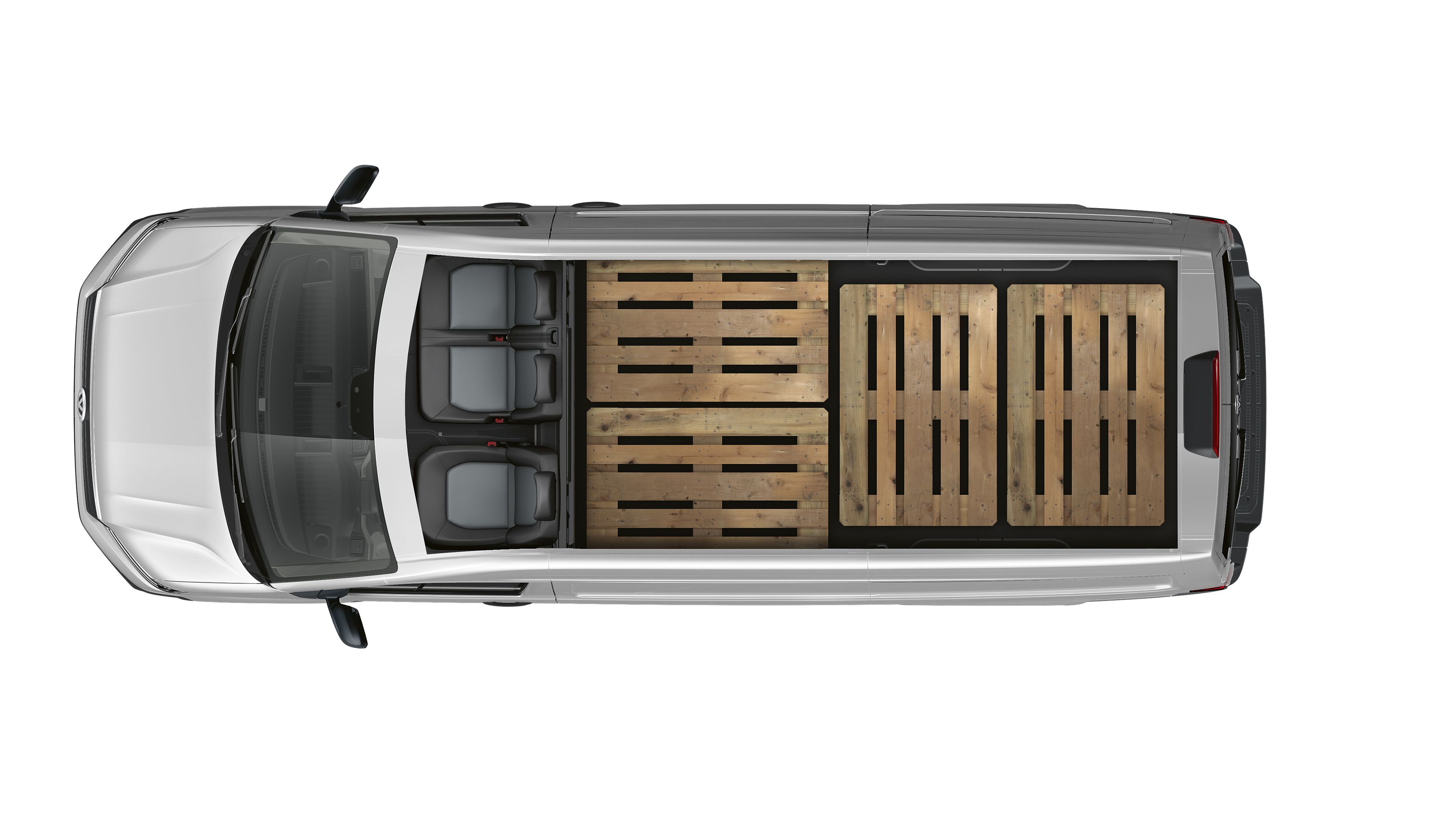 Abbildung eines VW Crafter Kastenwagens von oben zu sehen mit 4 Europaletten