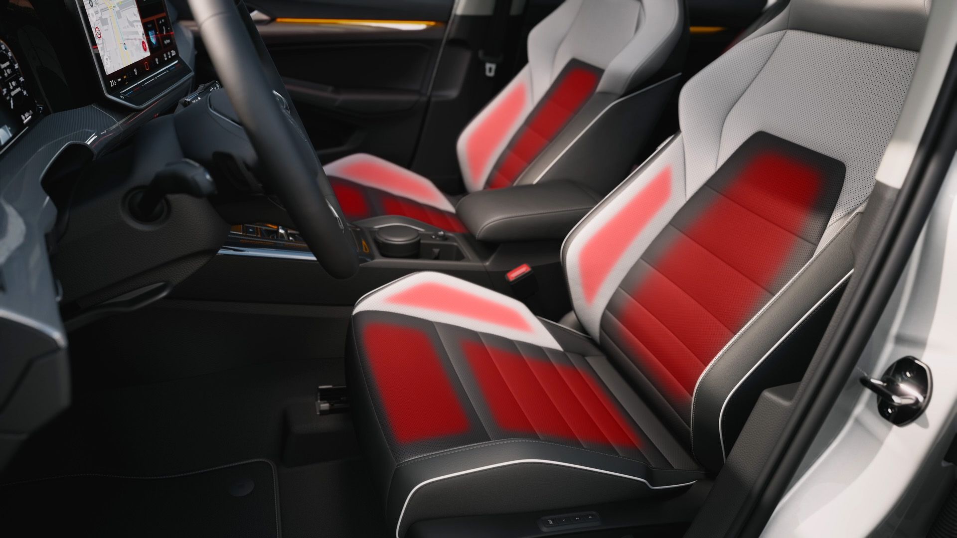 Detailansicht der Sitze im VW Golf mit Veranschaulichung der Sitzheizung