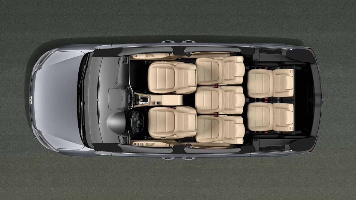 Ansicht von oben der Sitze Aufteilung im VW Sharan mit 7 Sitzen