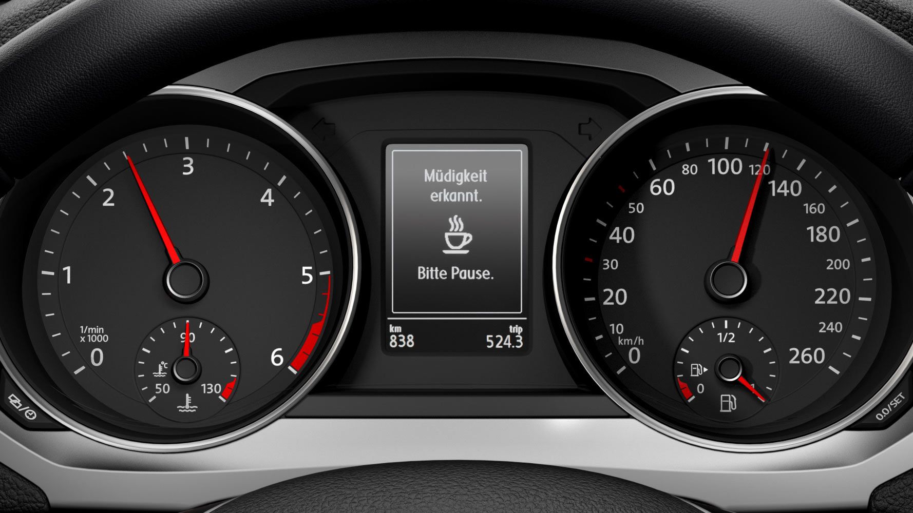 Müdigkeitserkennung-Anzeige im Cockpit des VW Jetta