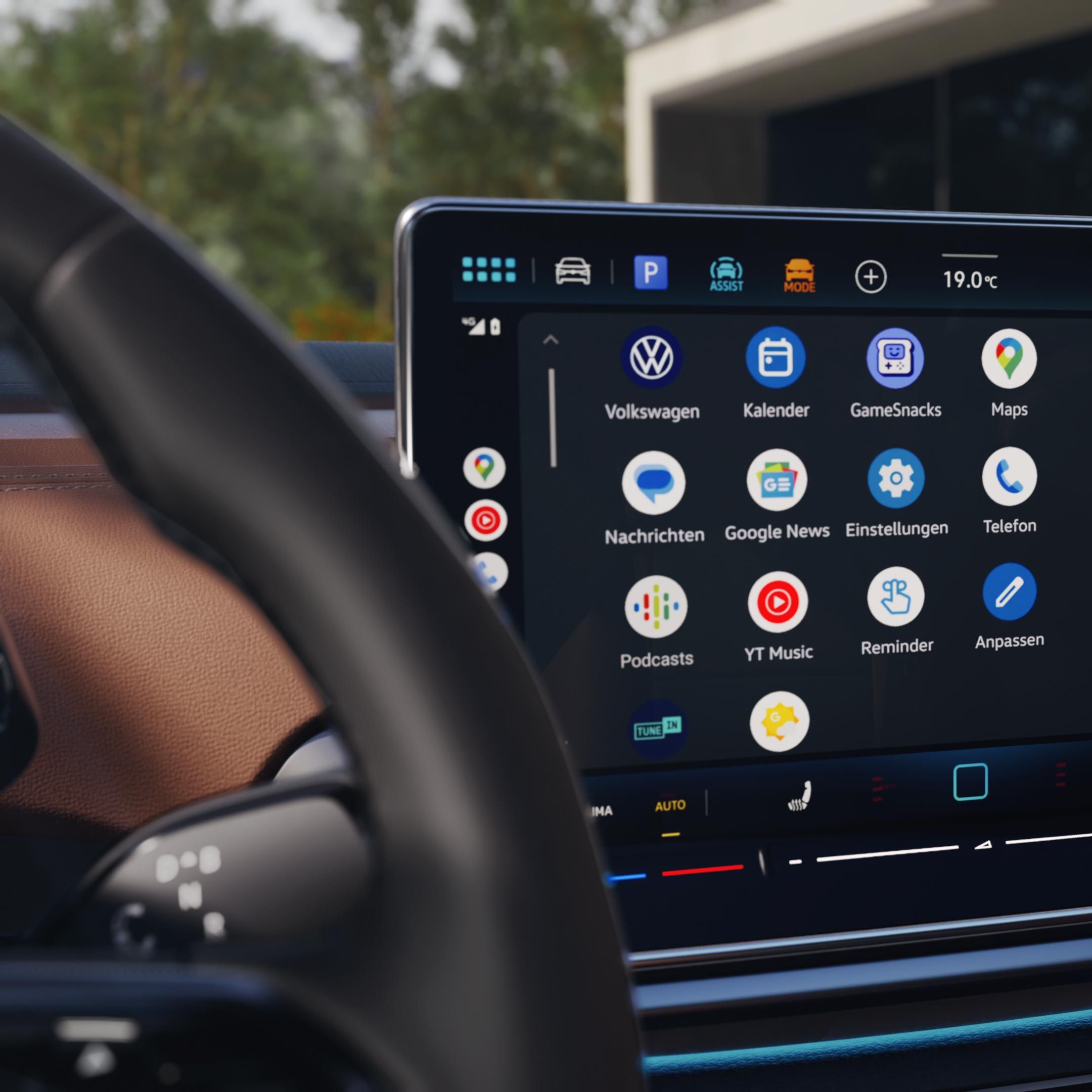 "Detailansicht des VW ID.4 Infotainment System mit App-Connect Bildschirm.  "